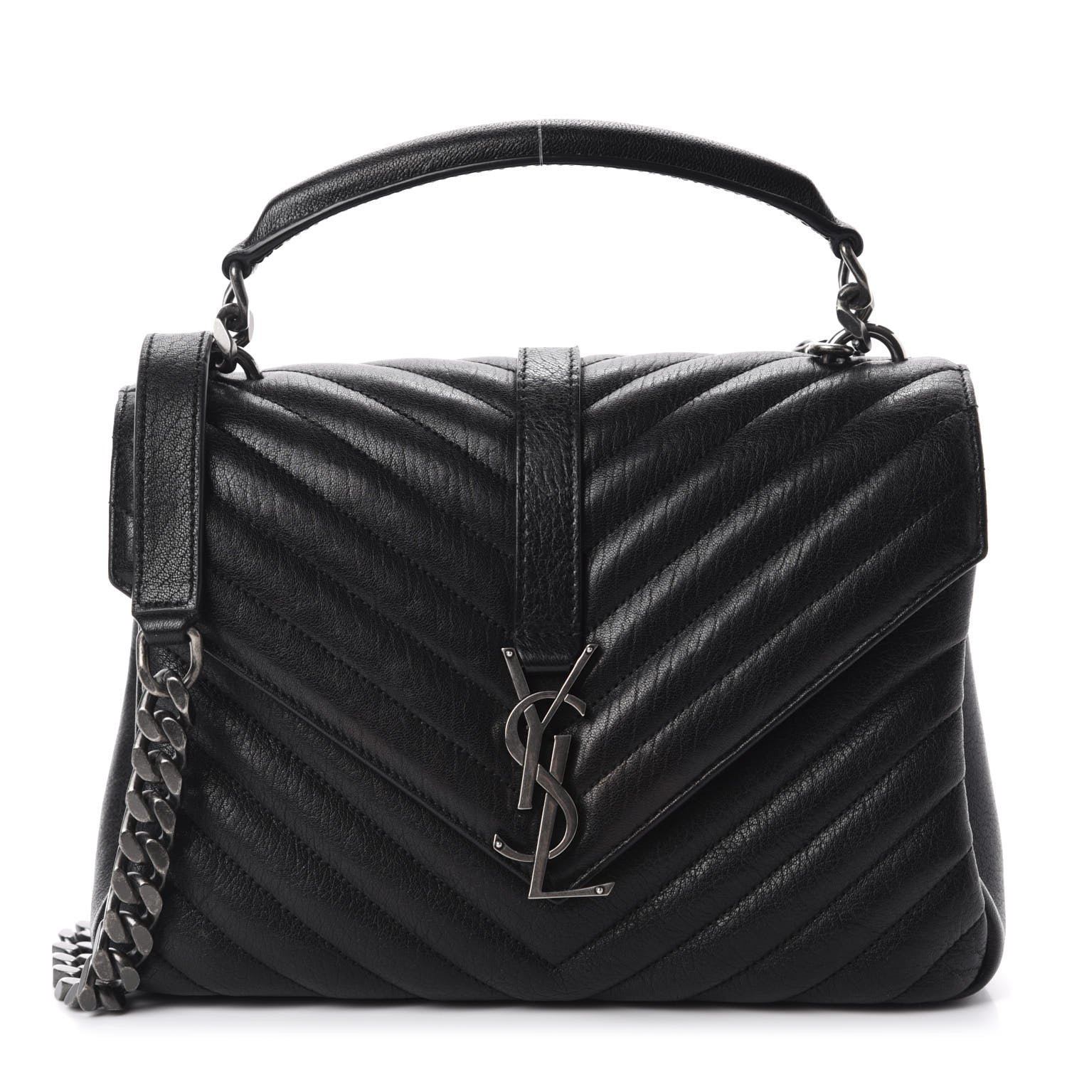 Saint Laurent Sheepskin Matelasse Chevron Monogram Medium College Bag Black 1 of 12