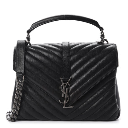 Saint Laurent Sheepskin Matelasse Chevron Monogram Medium College Bag Black 1 of 12