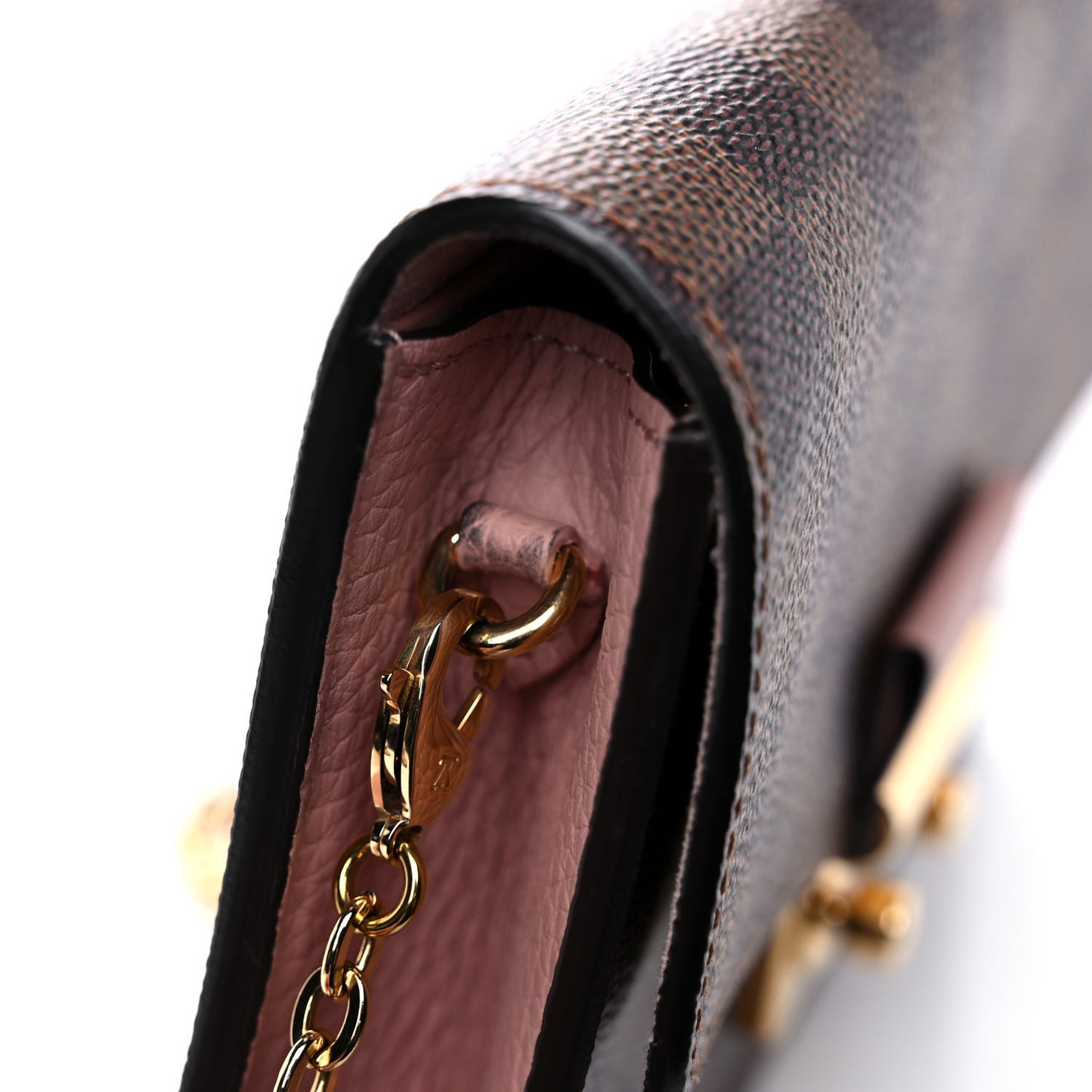 Damier Ebene Croisette Chain Wallet Magnolia