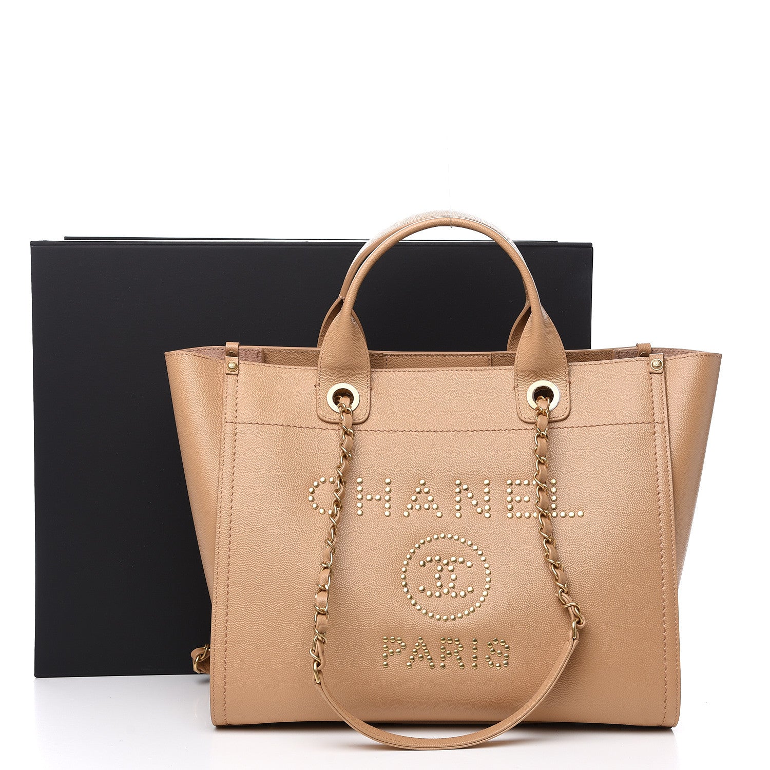 Chanel Caviar Small Studded Deauville Tote Beige 9 of 9