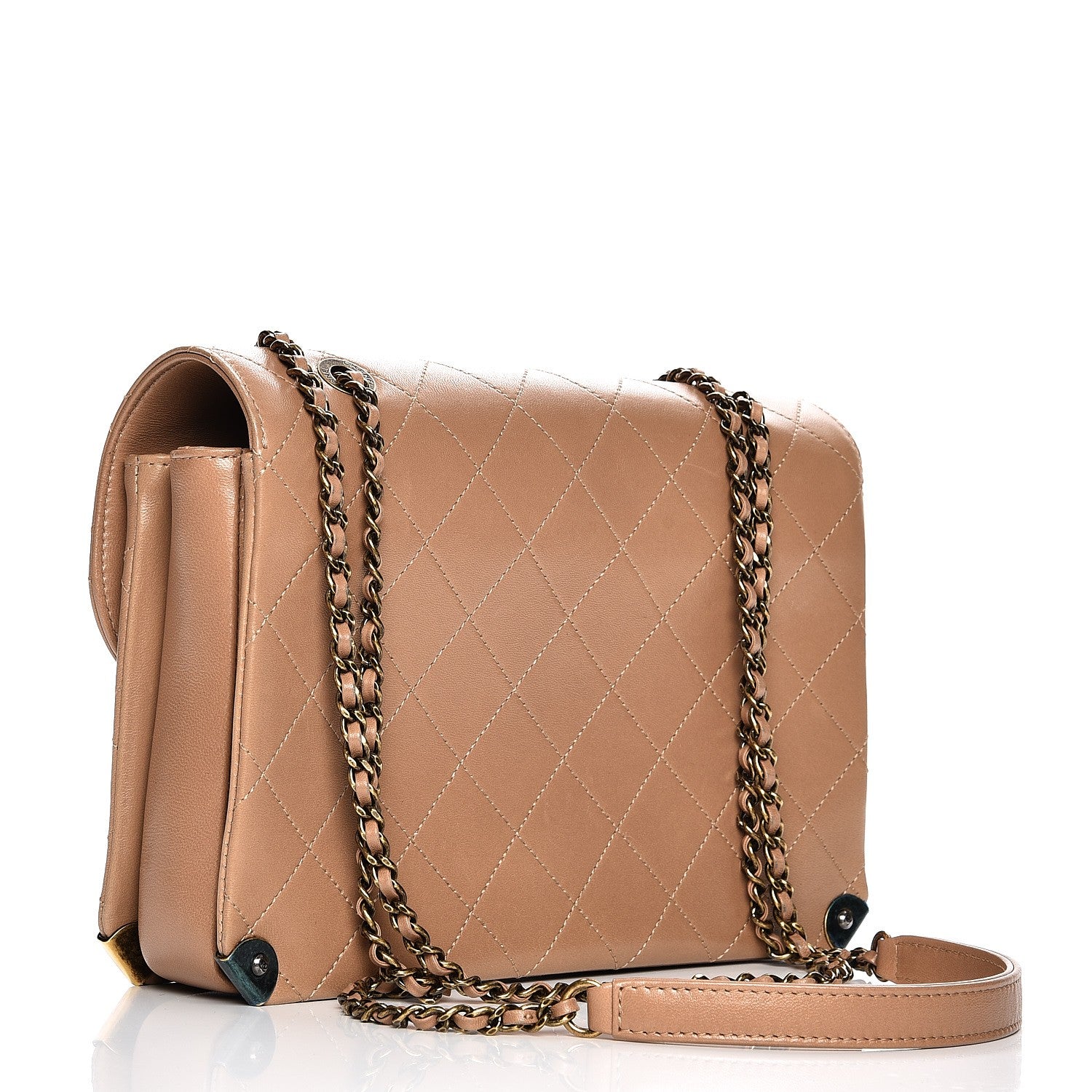Chanel Shiny Lambskin Quilted Around The Corner Flap Beige 3 of 9