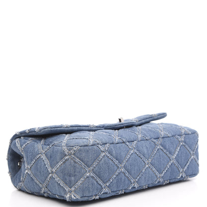 Chanel Frayed Denim Quilted Large Blue Chip Flap Blue 4 of 10