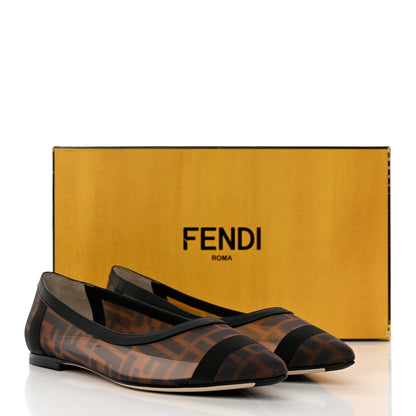 Fendi Mesh FF Skimmer Ballerina Flats 38 Tobacco Moro Black 8 of 8