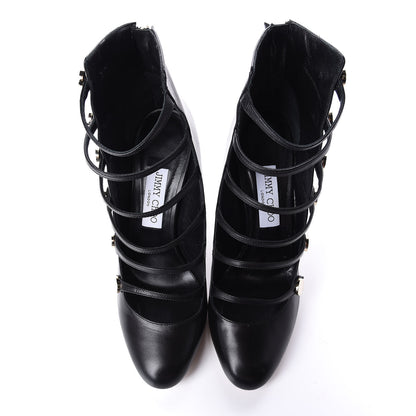 Jimmy Choo Kid Leather Venice Button Caged Ankle Boots 39 Black 5 of 10