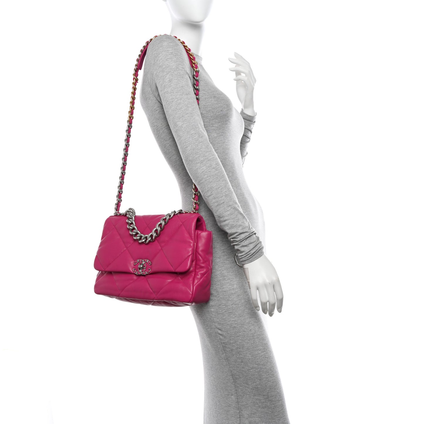 Lambskin Quilted Large Chanel 19 Flap Dark Pink