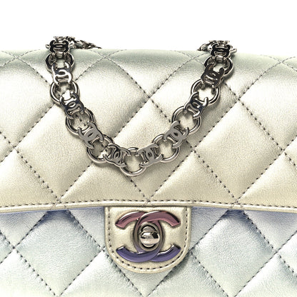 Chanel Gradient Metallic Calfskin Quilted Clutch Silver Blue Yellow Purple 9 of 11