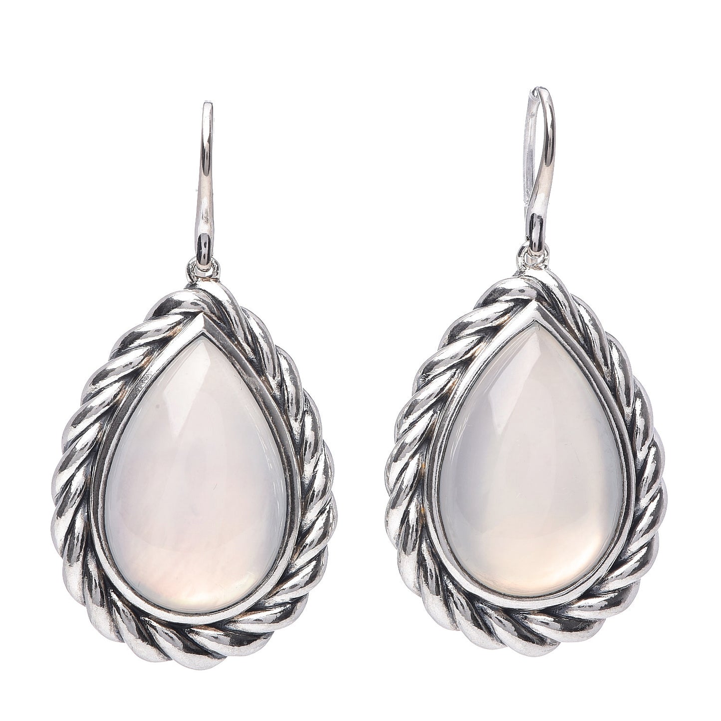 Sterling Silver Moon Quartz Cable Drop Earrings