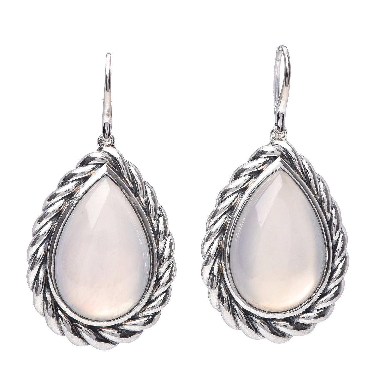 David Yurman Sterling Silver Moon Quartz Cable Drop Earrings 1 of 4