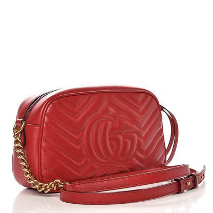 Gucci Calfskin Matelasse Small GG Marmont Chain Shoulder Bag Hibiscus Red 3 of 7