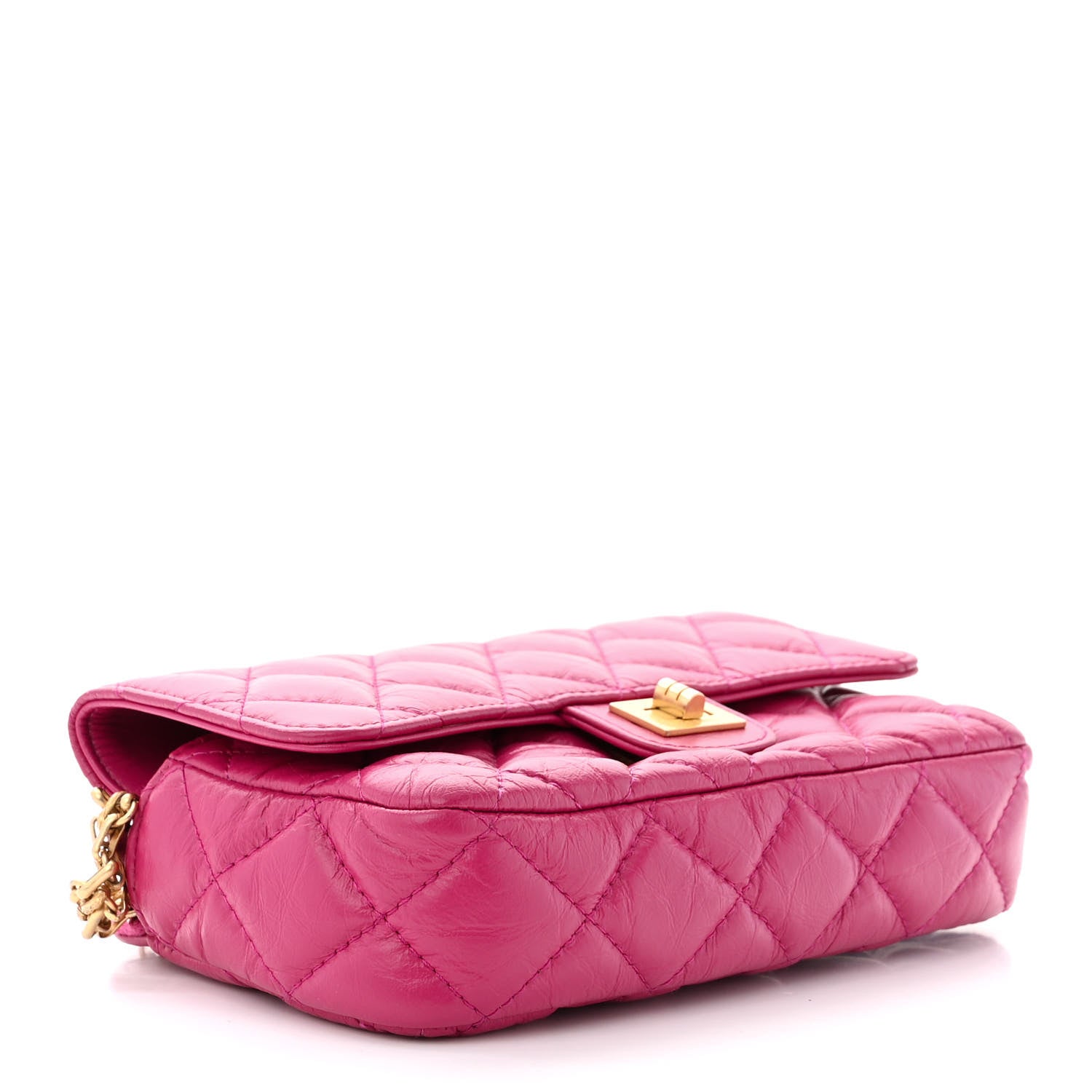 Chanel Aged Calfskin Quilted 2.55 Reissue Phone Holder With Chain Fuchsia 4 of 13