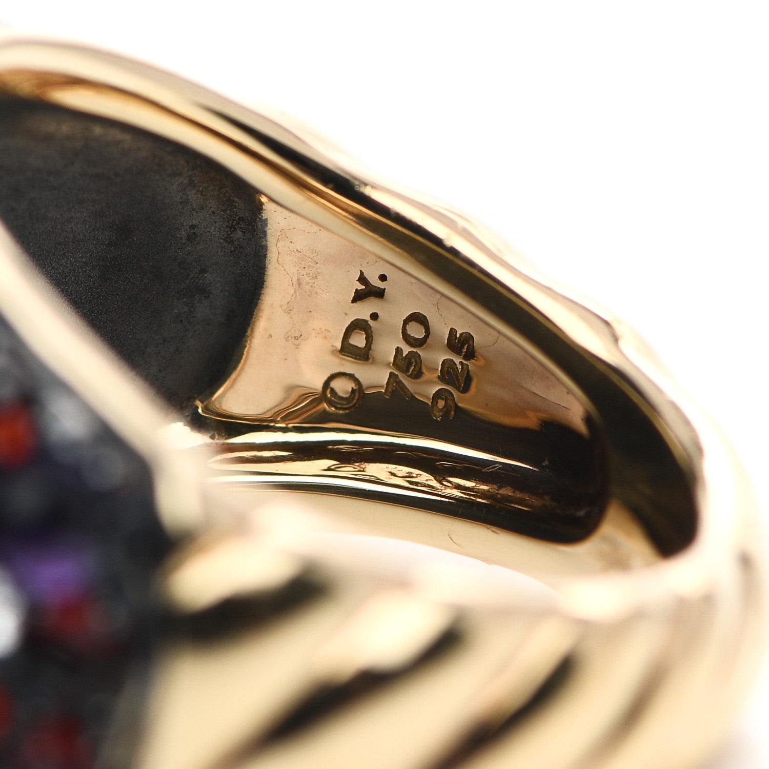 David Yurman 18K Yellow Gold Sterling Silver Diamond Spessartine Garnet Amethyst Osetra Cable Ring 57 8 5 of 6