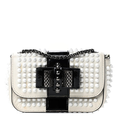 Christian Louboutin Calfskin Spikes Sweety Charity Shoulder Bag White Black 1 of 5