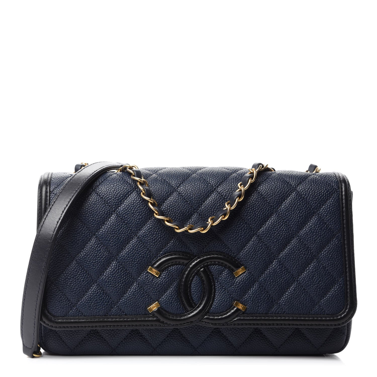 Chanel Caviar Quilted Medium CC Filigree Flap Navy Black 1 of 11