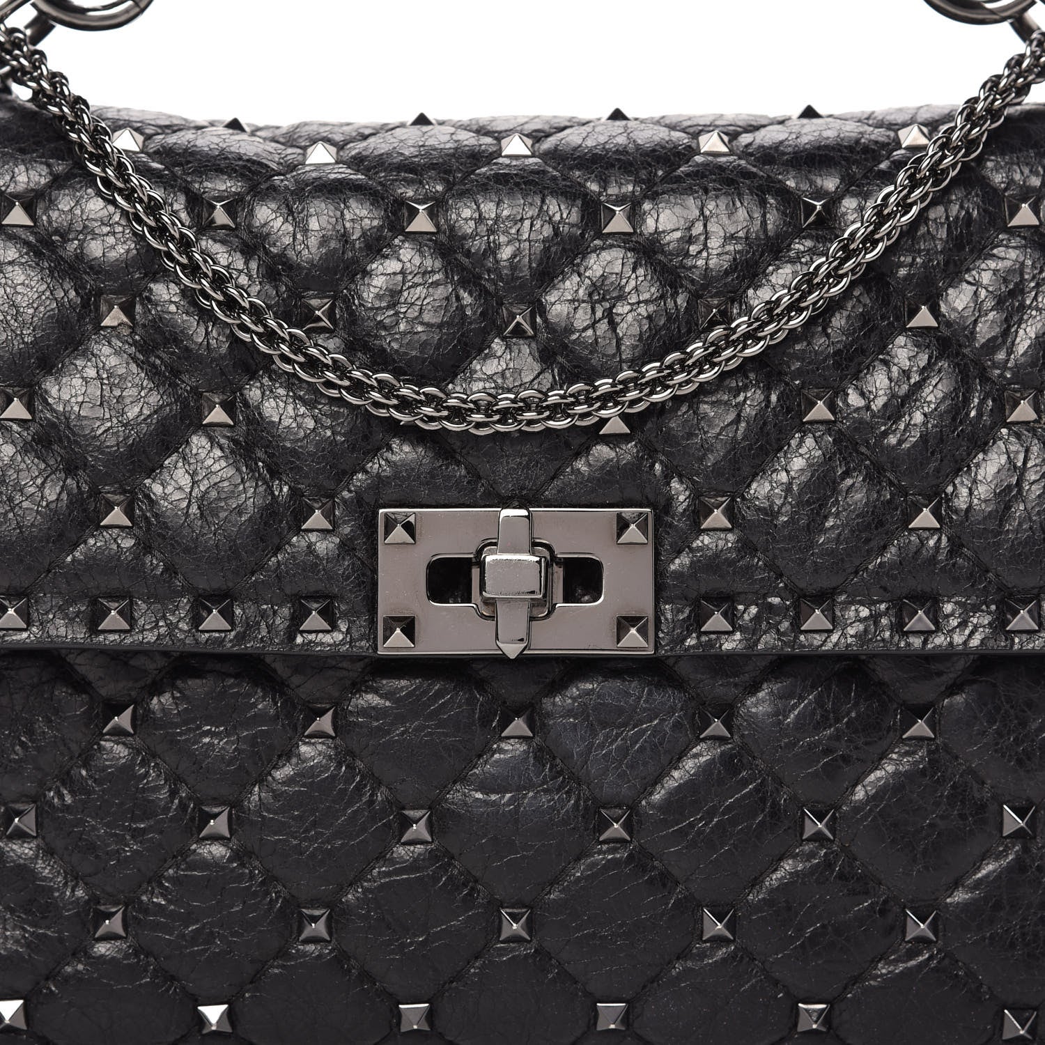 Valentino Garavani Craquele Nappa Medium Rockstud Spike Shoulder Bag Black 9 of 9