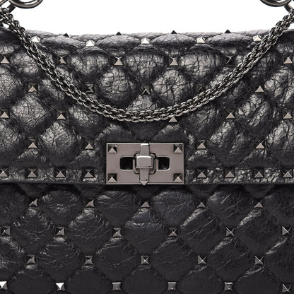 Valentino Garavani Craquele Nappa Medium Rockstud Spike Shoulder Bag Black 9 of 9