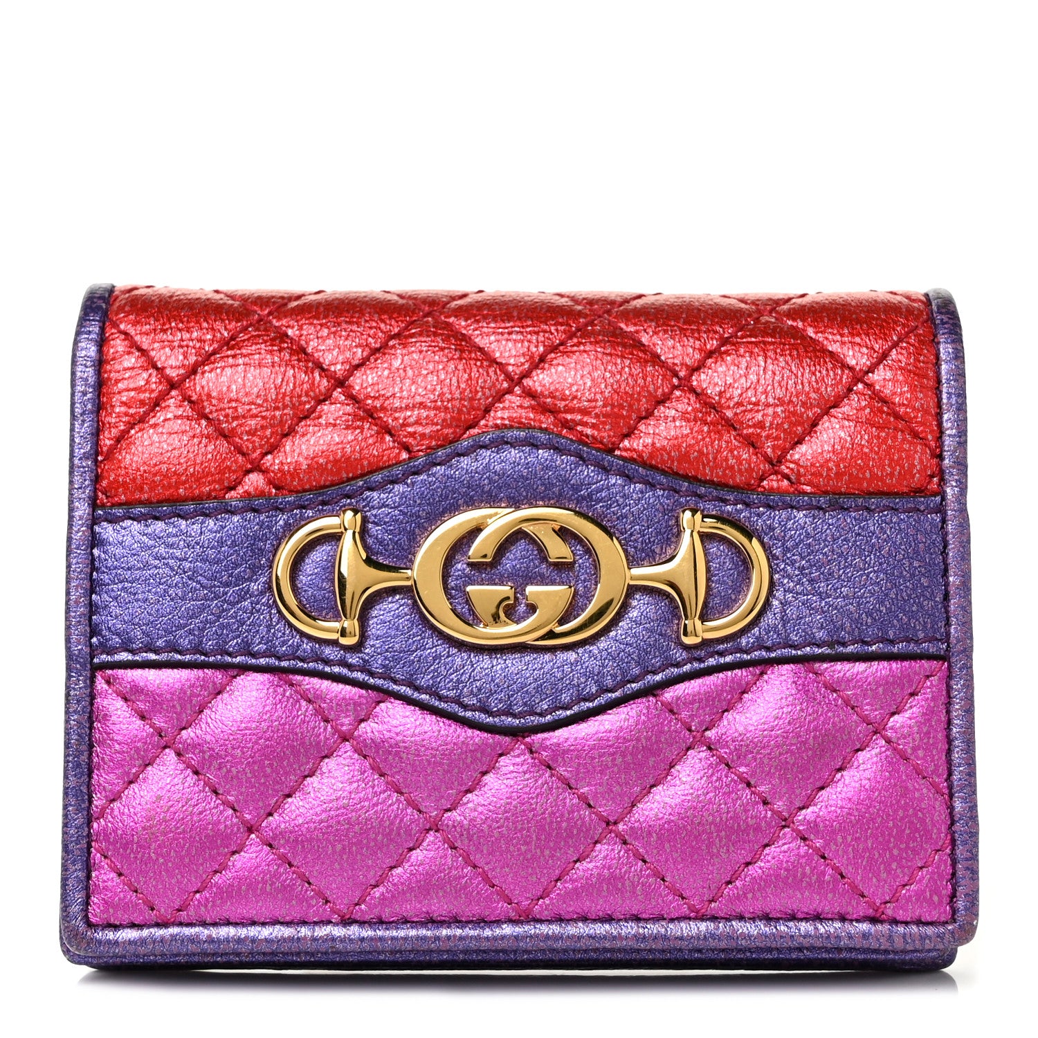 Gucci Laminated Nappa Trapuntata Zumi Card Case Rosso Fuxia Bizantin 1 of 8