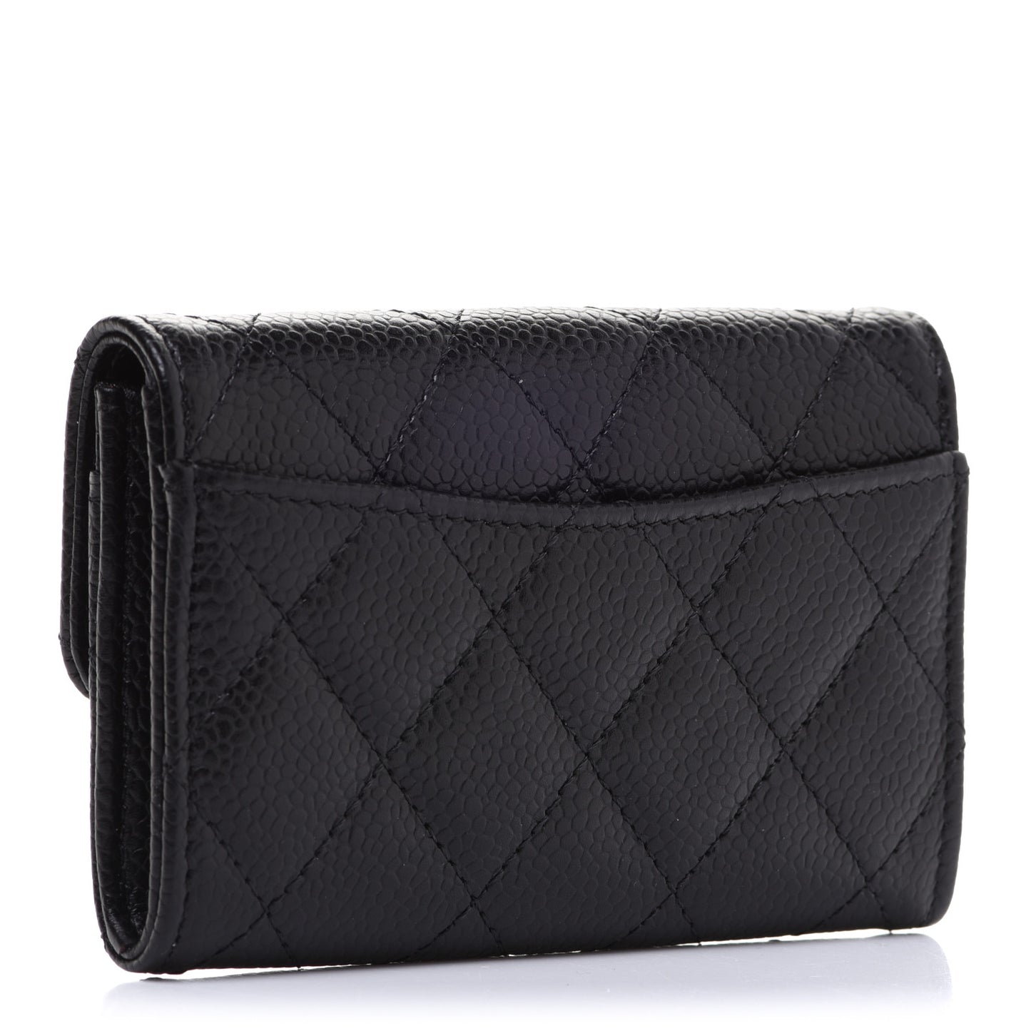 Caviar Quilted Flap Card Holder Wallet Black