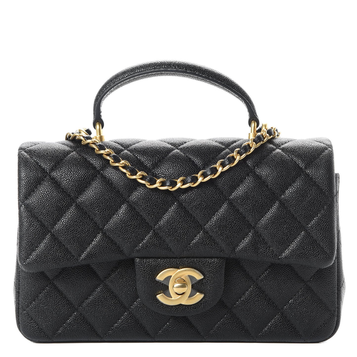 Caviar Quilted Mini Top Handle Rectangular Flap Black