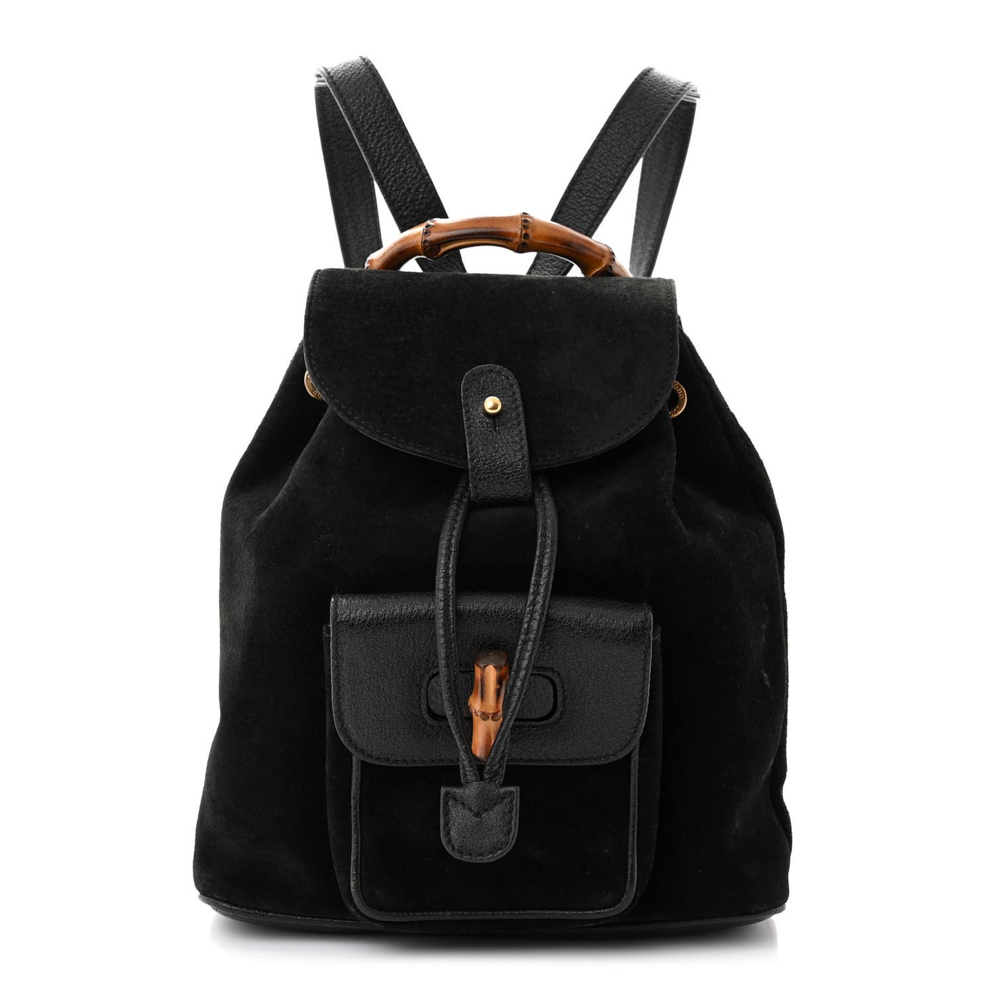 Calfskin Suede Bamboo Mini Backpack Black