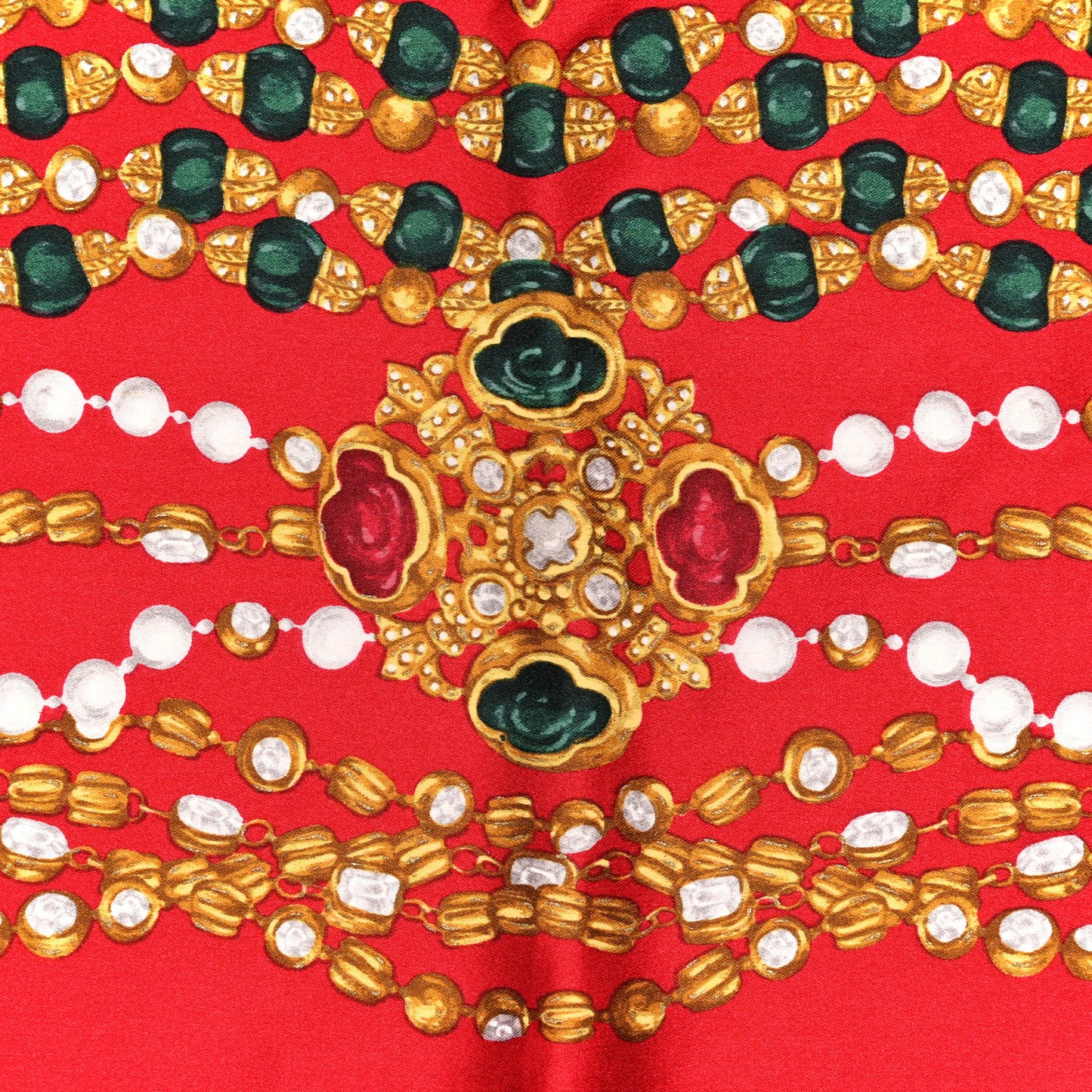 Silk Pearl Jewel Chain Print Scarf Red