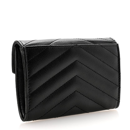 Saint Laurent Grain De Poudre Matelasse Chevron Small Monogram Envelope Wallet Black 3 of 7
