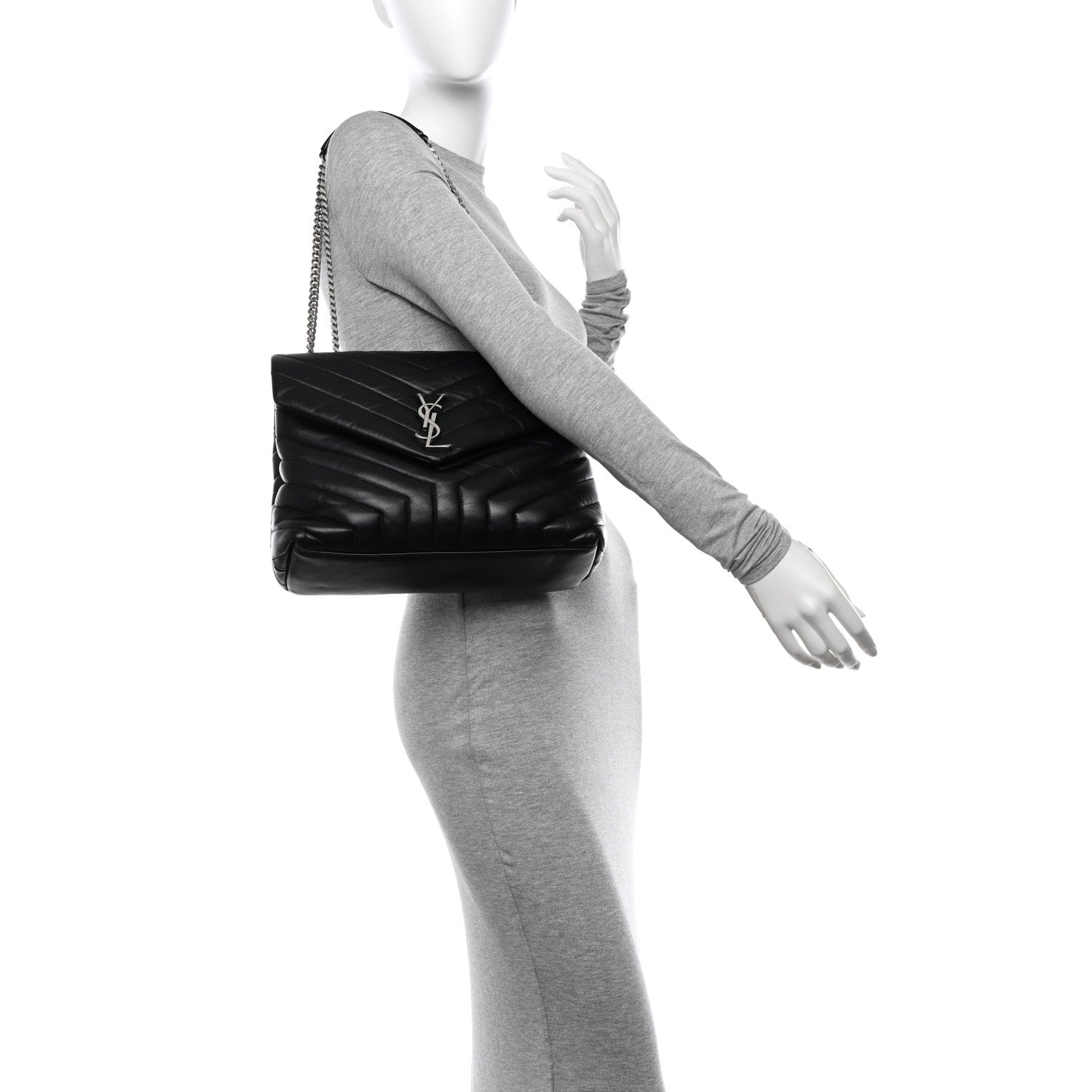 Saint Laurent Calfskin Y Quilted Monogram Medium Loulou Chain Satchel Black 2 of 16
