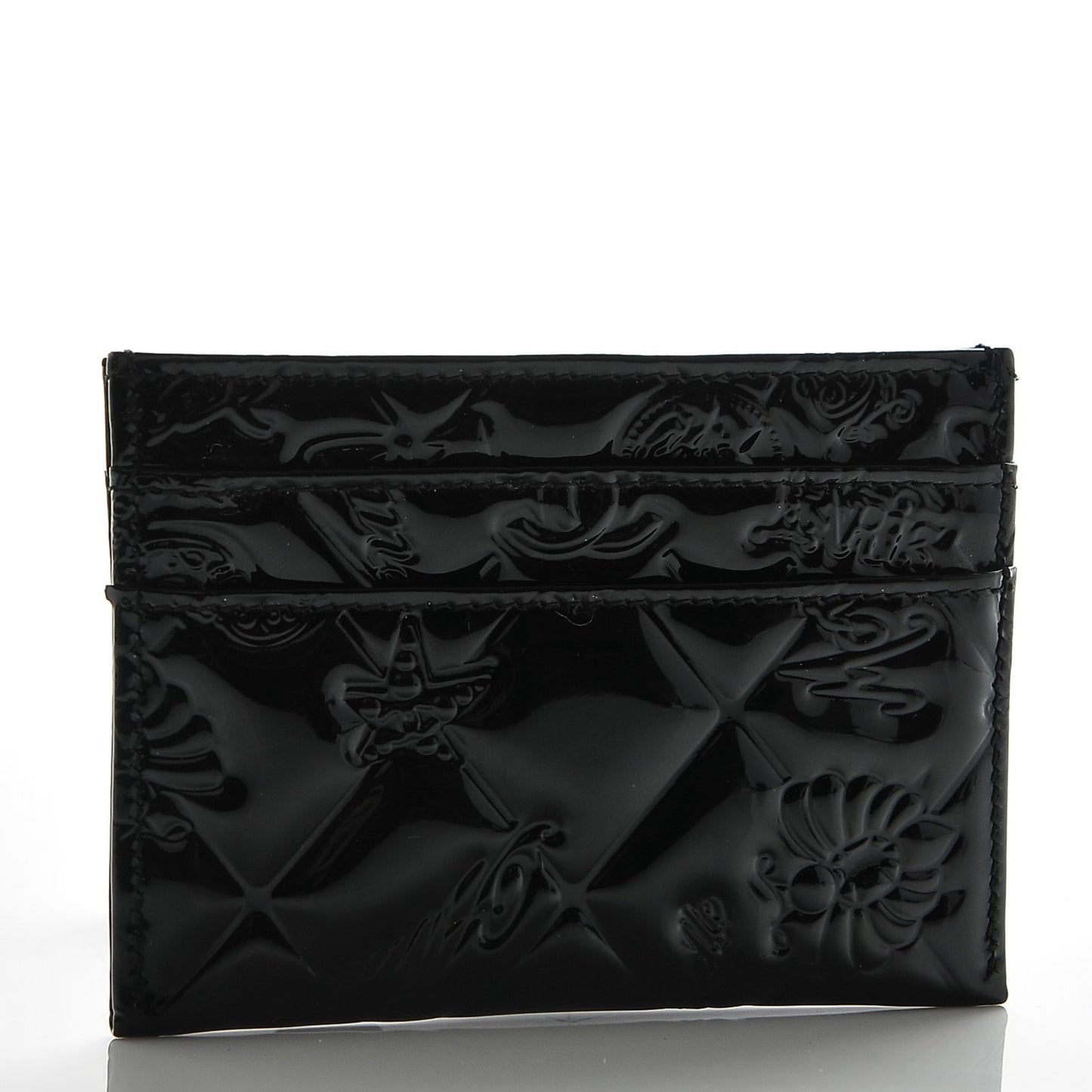 Patent Calfskin Lucky Symbols Card Holder Case Black