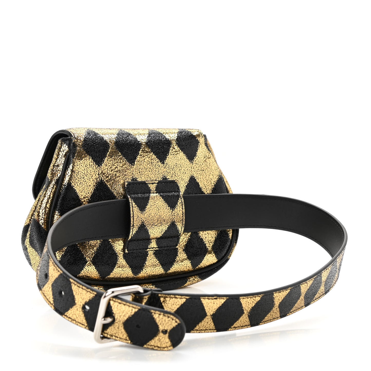 Metallic Cracked Calfskin Belt Bag Gold Black