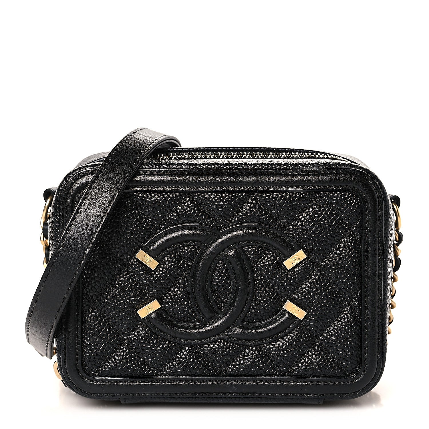 Chanel Caviar Quilted CC Filigree Vanity Clutch With Chain Black 1 of 10