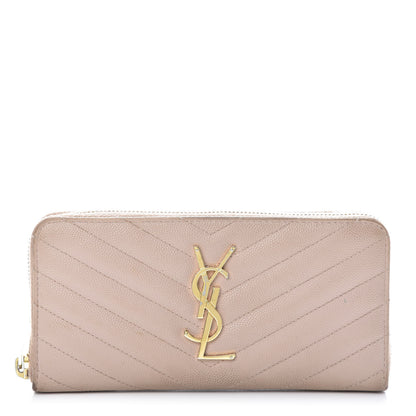 Saint Laurent Grain De Poudre Matelasse Chevron Monogram Zip Around Wallet Rose Poudre 1 of 14