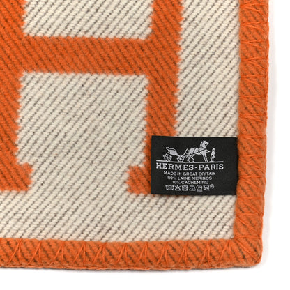 Hermes Wool Cashmere Signature Classic Avalon Blanket Ecru Potiron 3 of 3