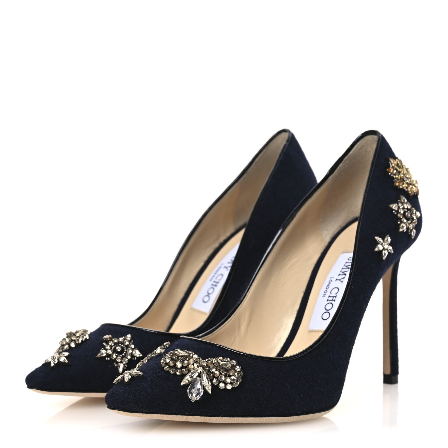 Jimmy Choo Crystal Embellished Romy 100 Flannel Pumps 37 Navy 7 of 20