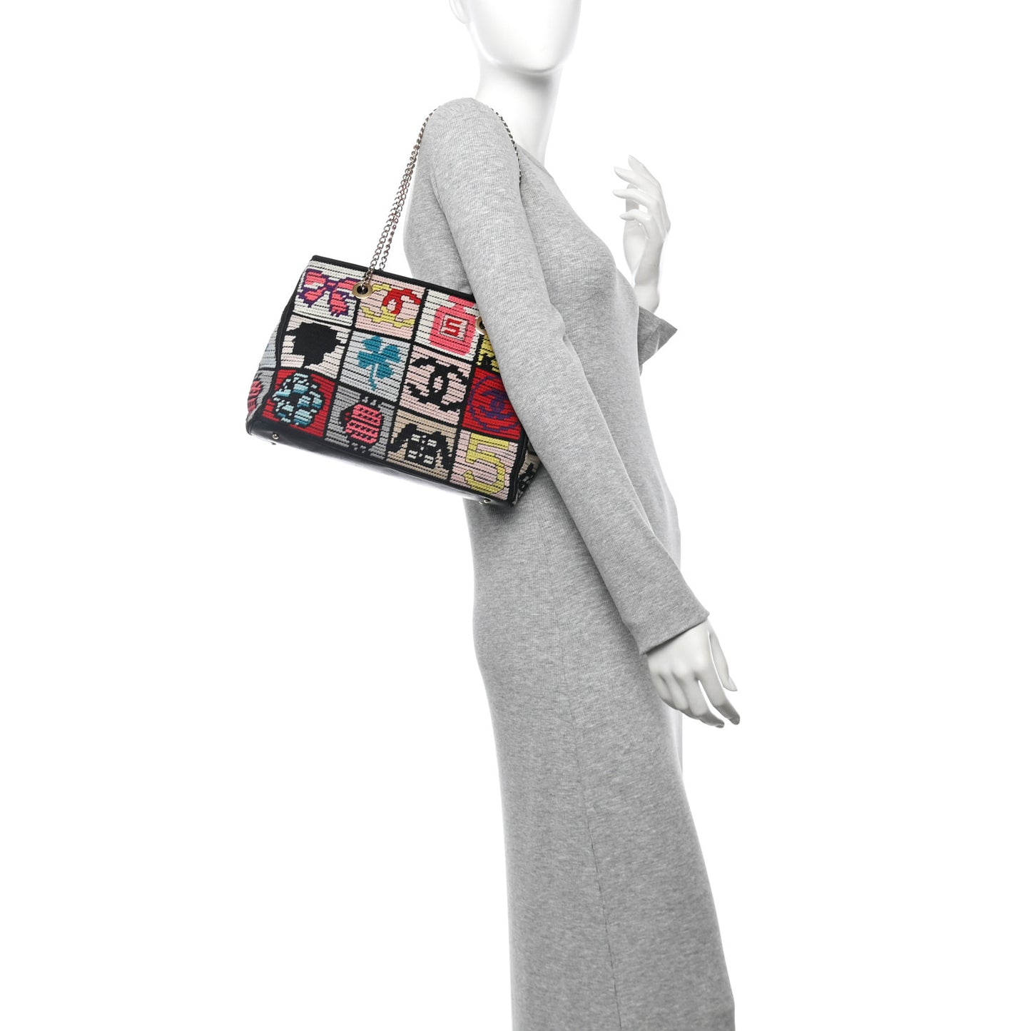 Needlepoint Precious Symbols Shoulder Bag Black