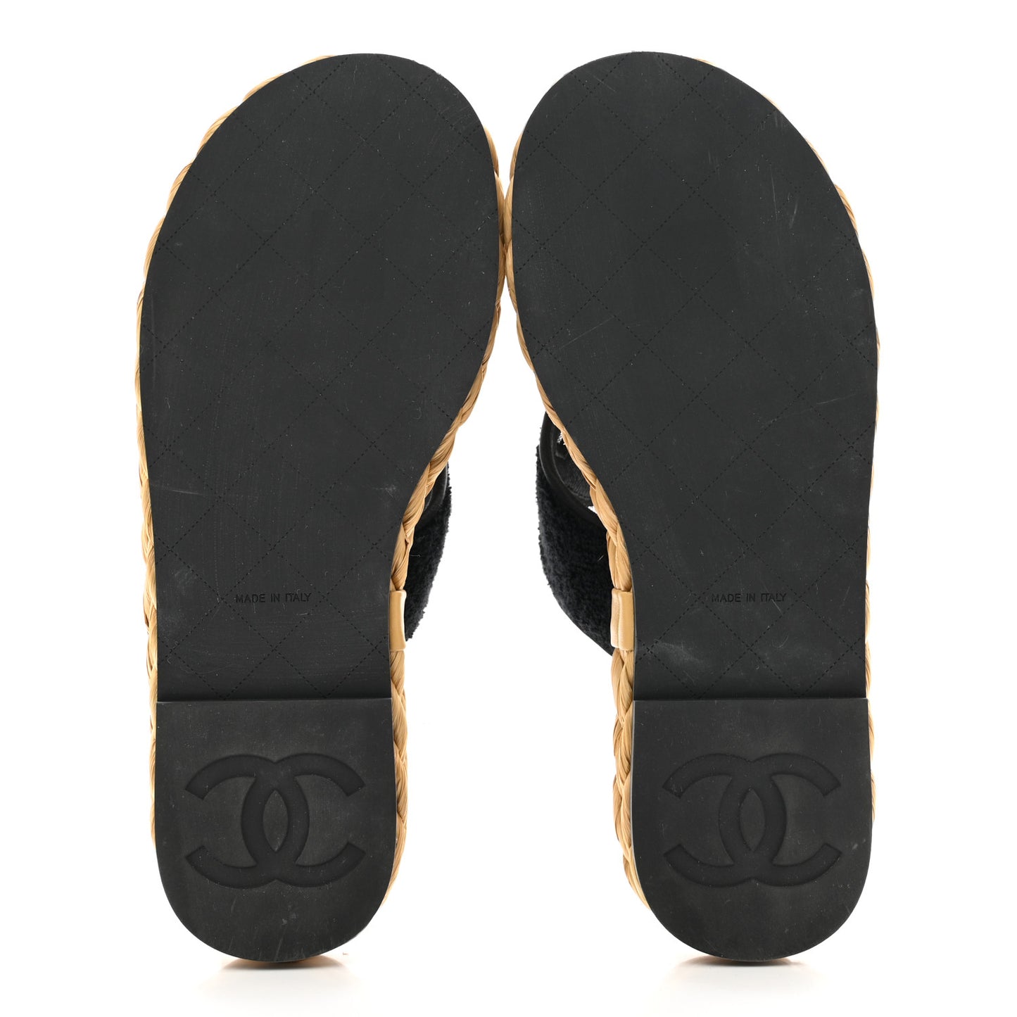 Terry Cloth Raffia CC Logo Thong Sandals 36 Black