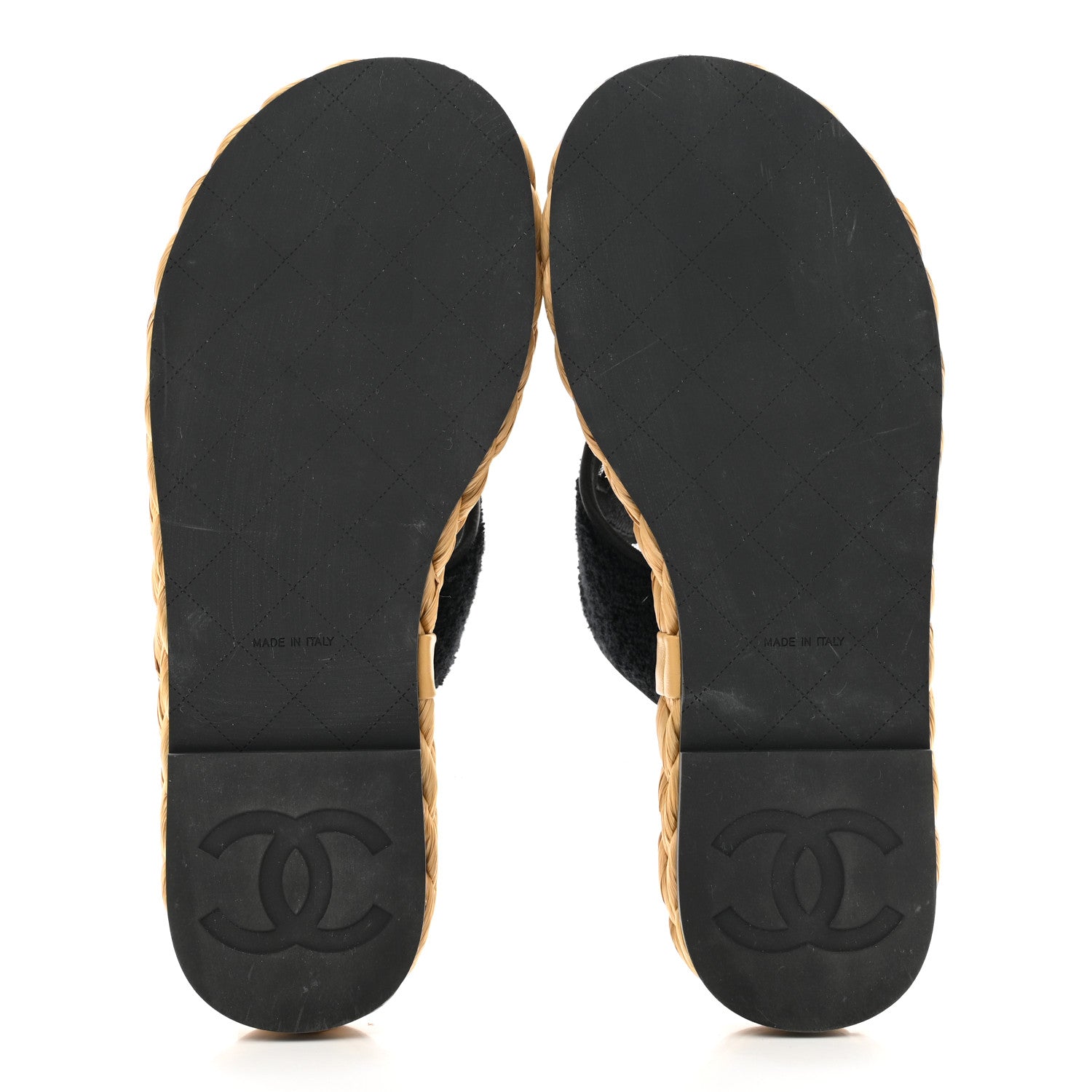 Chanel Terry Cloth Raffia CC Logo Thong Sandals 36 Black 5 of 8