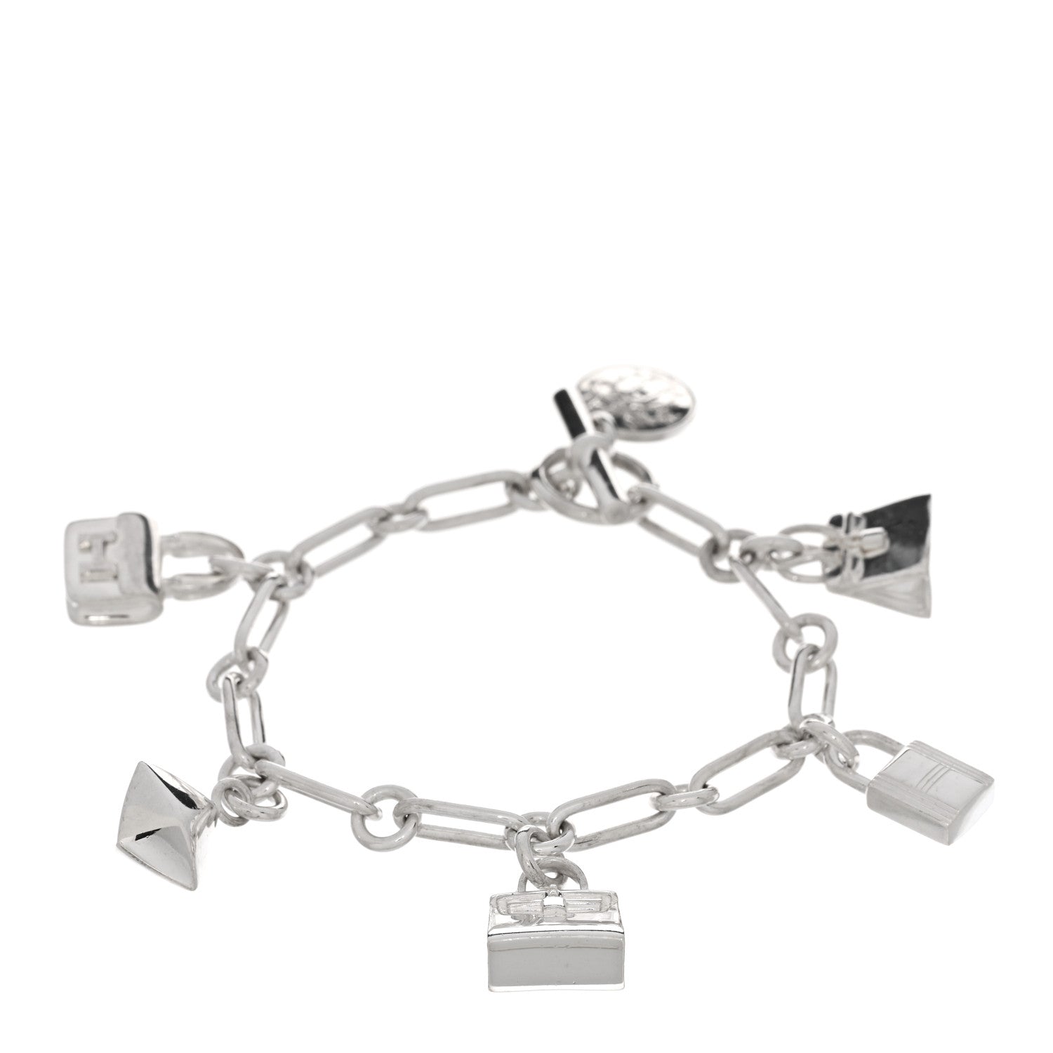 Hermes Sterling Silver Five Bags Amulette Charm Bracelet SH 1 of 4