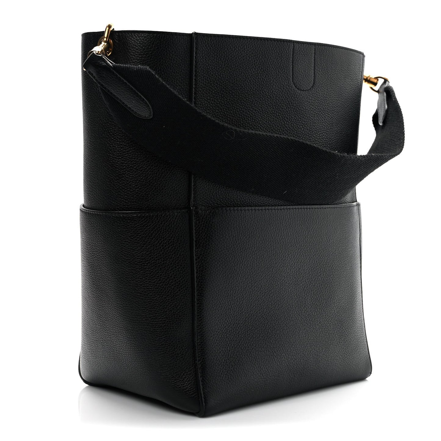 Soft Grained Calfskin Sangle Bucket Bag Black