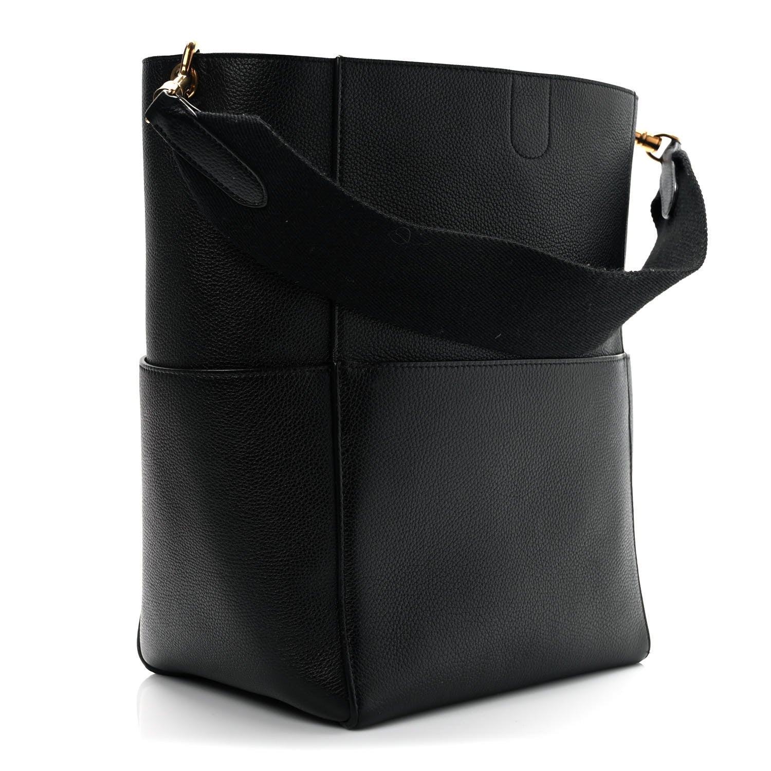 Celine Soft Grained Calfskin Sangle Bucket Bag Black 3 of 11