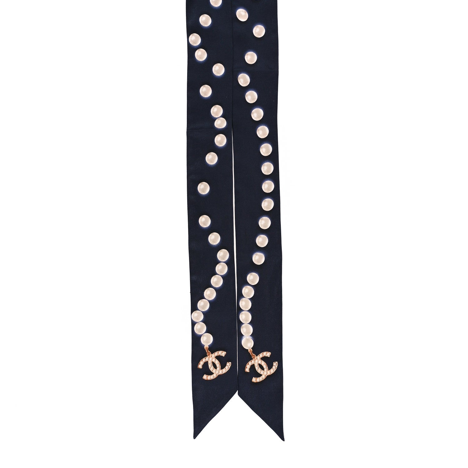 Chanel Silk Pearl CC Slim Bandeau Scarf Dark Navy 2 of 3