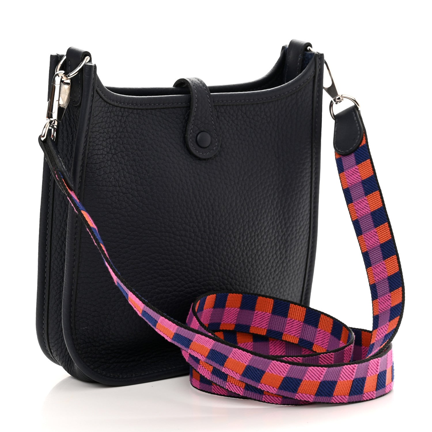 Hermes Taurillon Clemence Amazone Maxi Quadrille Evelyne TPM Bleu Nuit Bleu Saphir Anemone Capucine 3 of 10