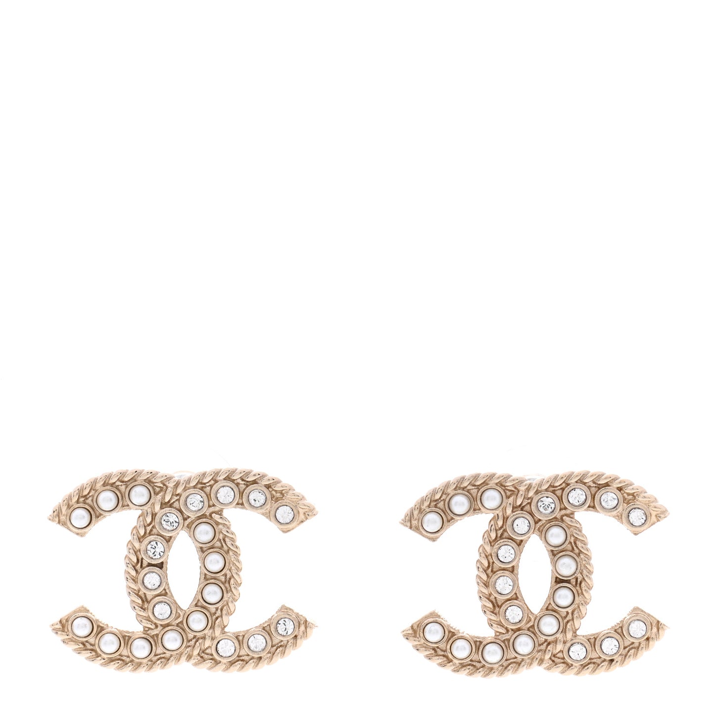 Pearl Crystal CC Earrings Light Gold
