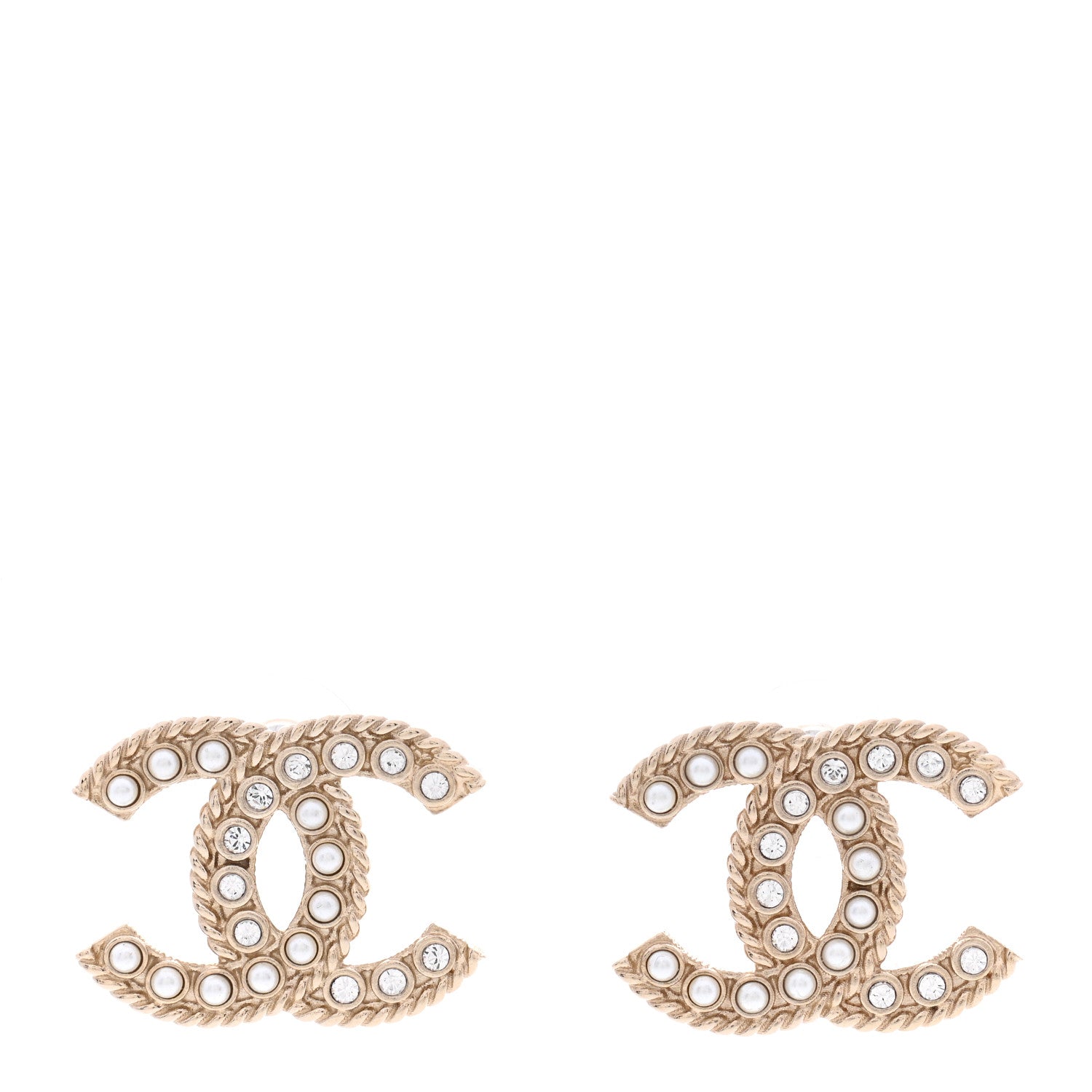 Chanel Pearl Crystal CC Earrings Light Gold 1 of 5