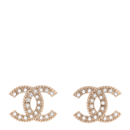 Chanel Pearl Crystal CC Earrings Light Gold 1 of 5