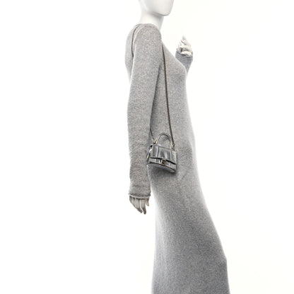 Balenciaga Metallic Calfskin Crocodile Embossed Hourglass Top Handle Bag Mini with Chain Silver 2 of 9