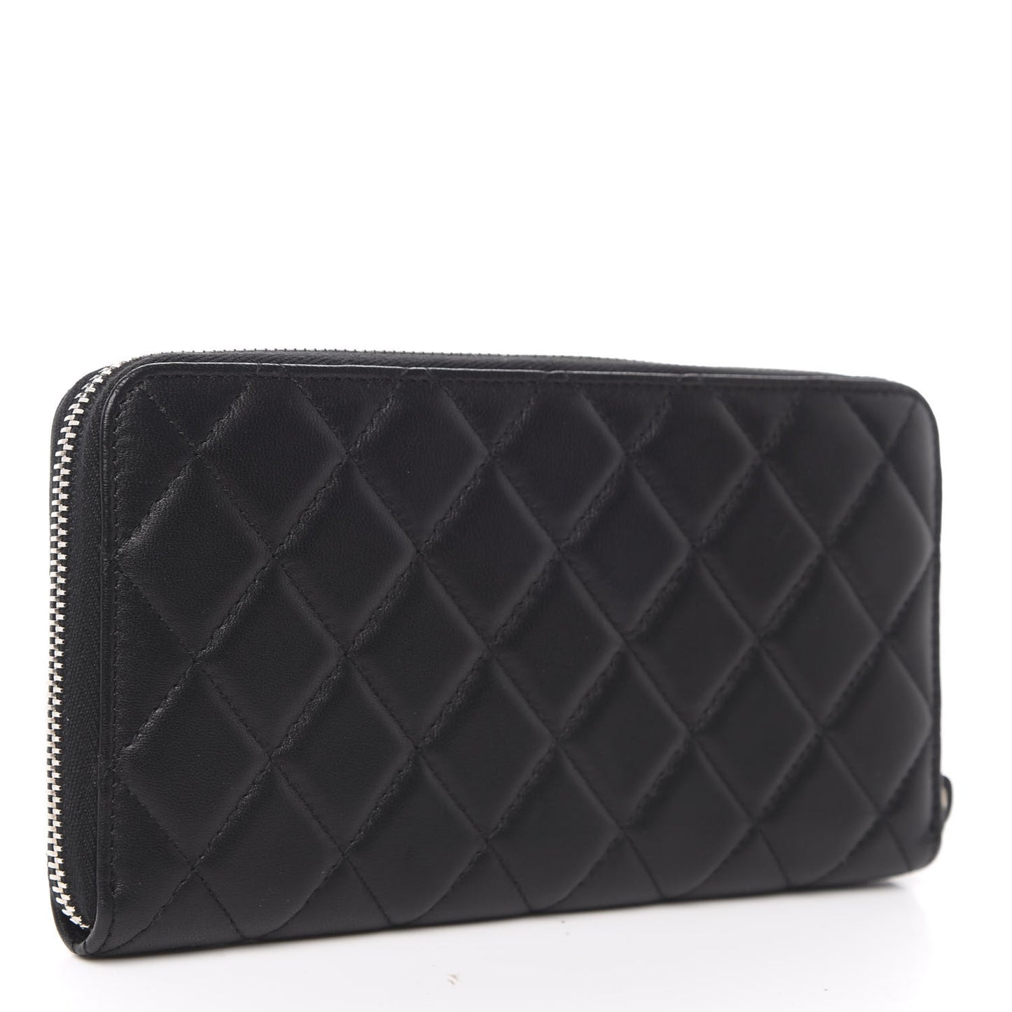 Lambskin Quilted Large Gusset Zip Around Wallet Black