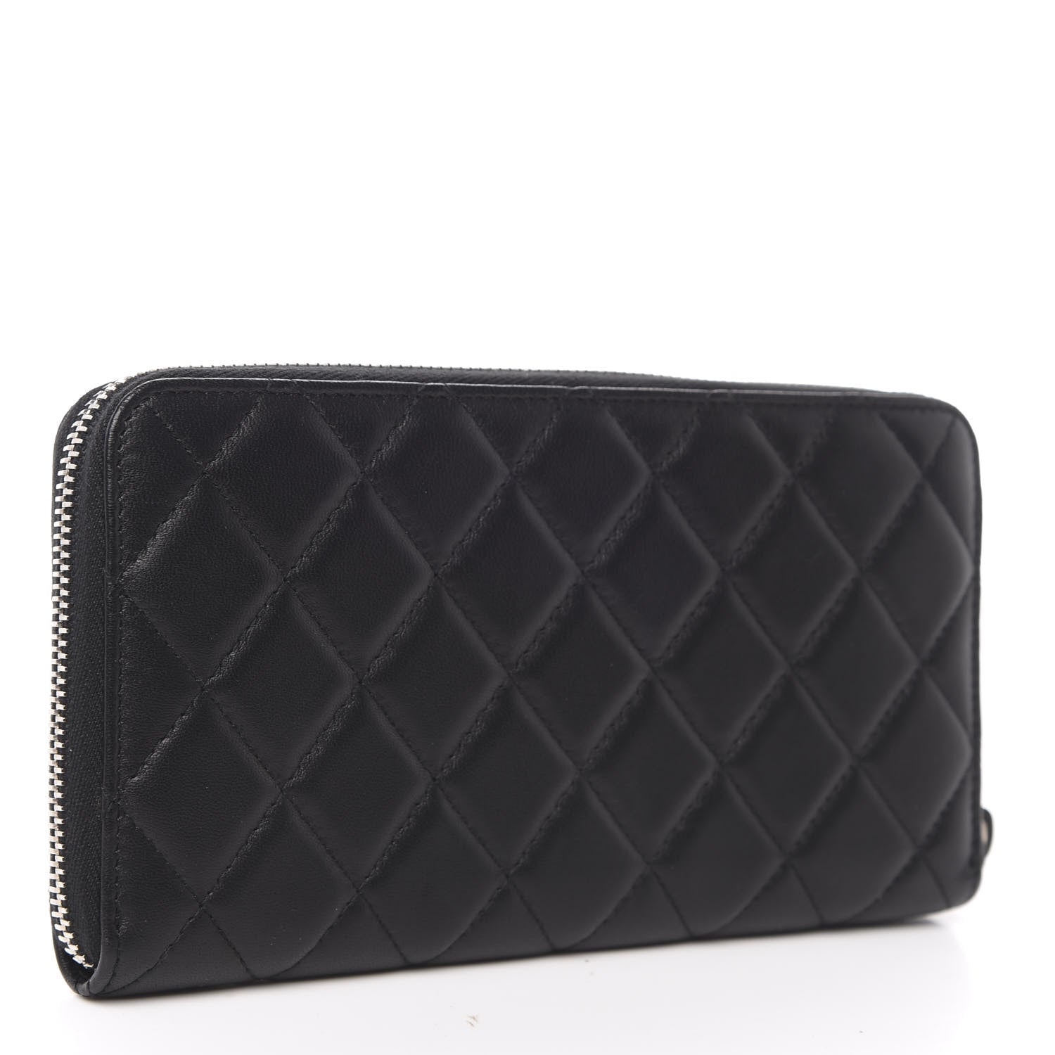 Chanel Lambskin Quilted Large Gusset Zip Around Wallet Black 3 of 9