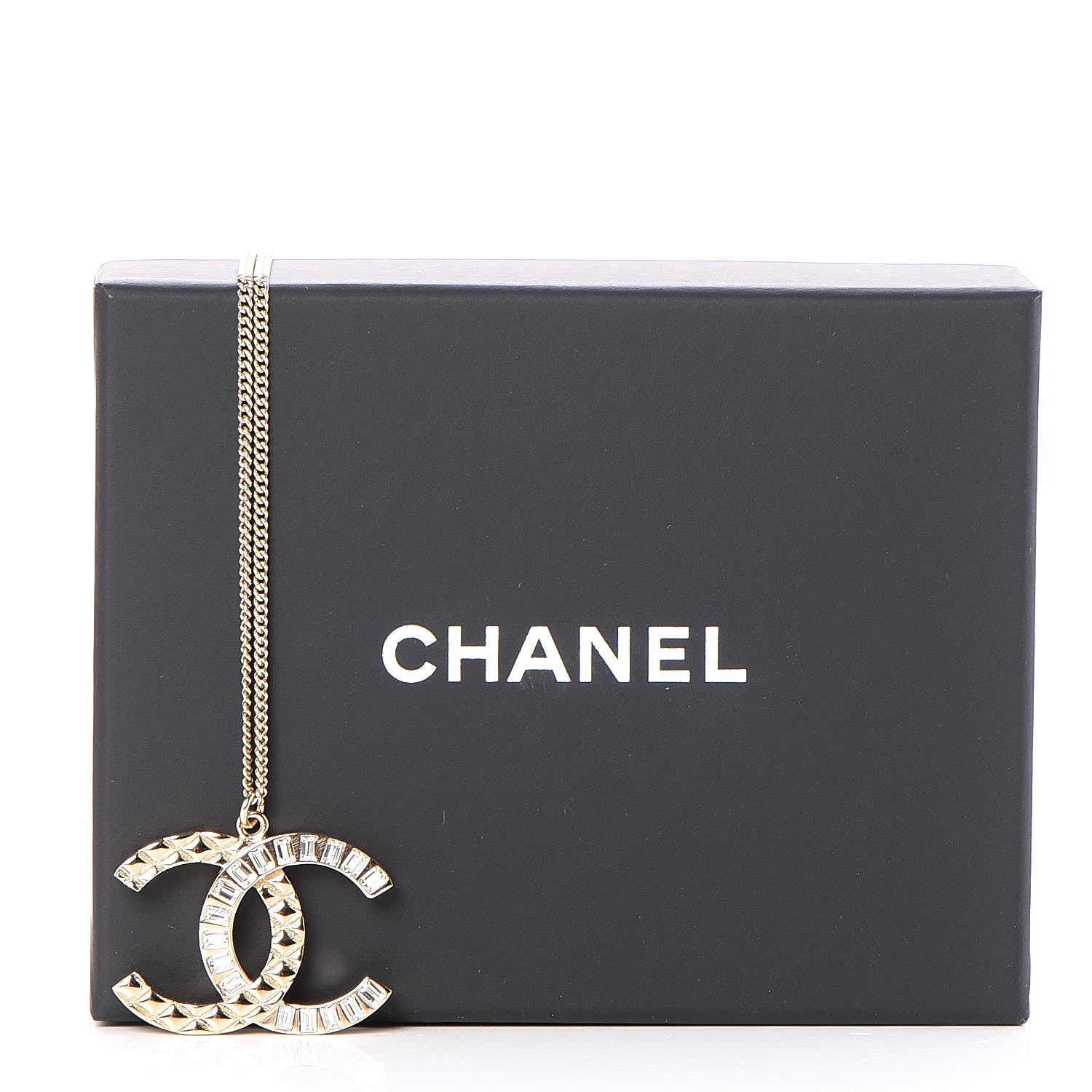 Chanel Baguette Crystal Quilted CC Pendant Necklace Gold 6 of 6