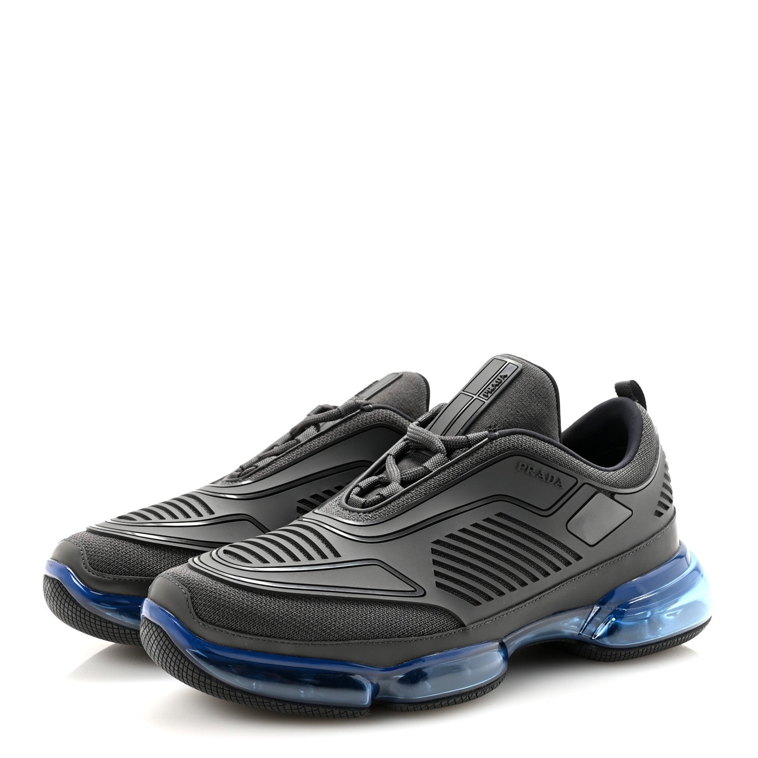 Prada Rubber Knit Fabric Mens Cloudbust Air Sneakers 8.5 Grey Blue 4 of 9