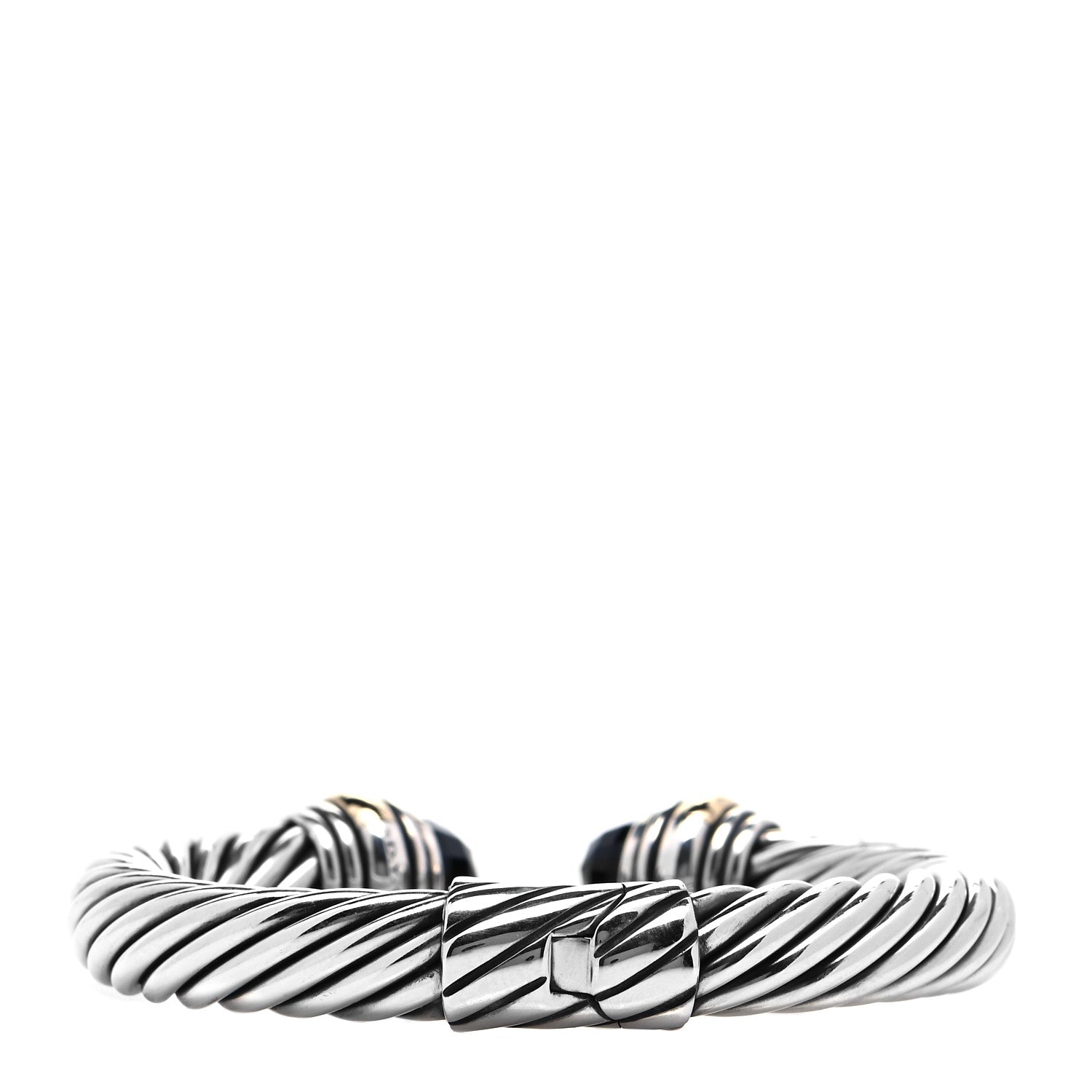 David Yurman Sterling Silver 14K Yellow Gold Black Onyx 10mm Cable Classics Hinged Bracelet 3 of 5