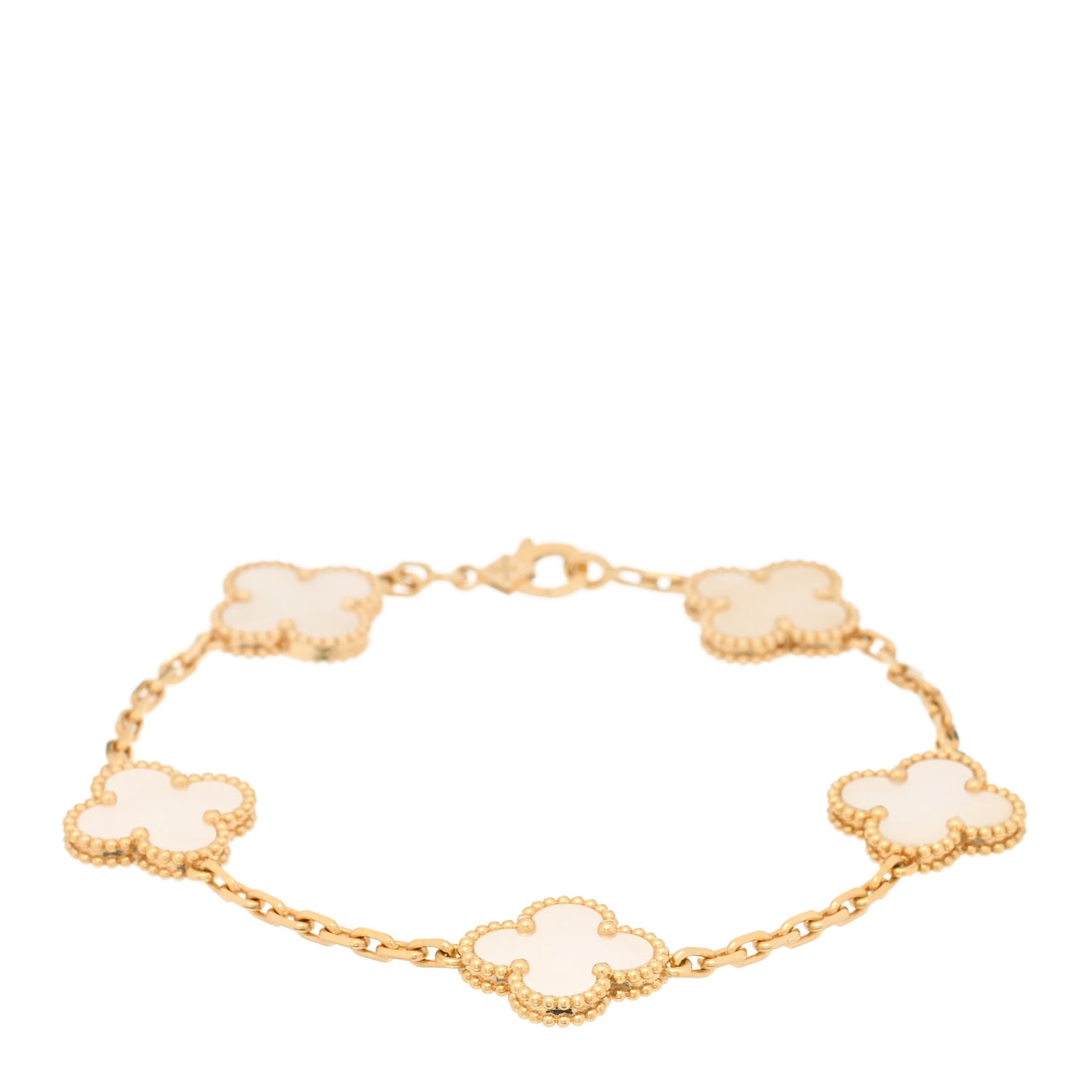 18K Yellow Gold Mother of Pearl 5 Motifs Vintage Alhambra Bracelet